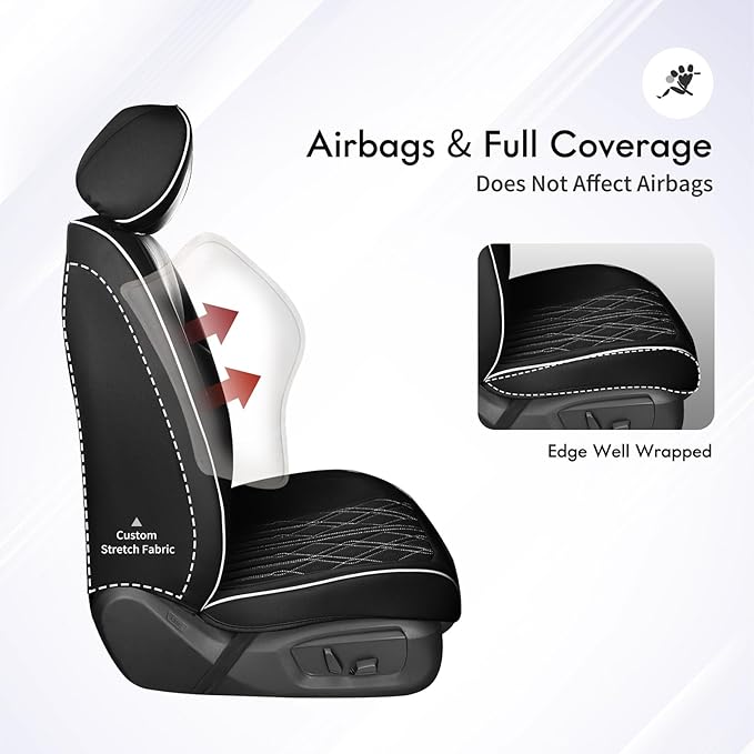 Huidasource Leather Seat Covers Full Set, Waterproof Breathable Car Seat Cover for Sedan SUV Pickup Truck, Universal Fit for BMW for Buick for Subaru for Lexus for Volvo (Full Set/Black&White)