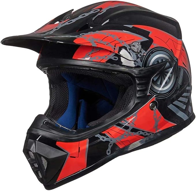 ILM Youth & Kids Dirt Bike Helmets Motocross ATV Dirtbike BMX MX Offroad Full Face Motorcycle Helmet, DOT Approved Model 128YS (Red Black, Youth-Large)