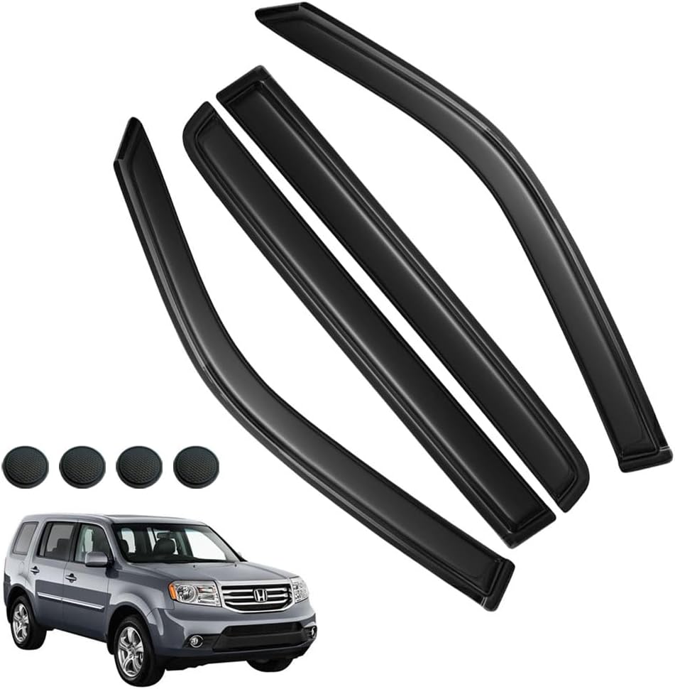 Rain Guards for Honda Pilot 2009-2015, Tape-on Side Window Deflectors, Window Visors for Honda Cars, 4 Rain Guards & 4 Car Coasters