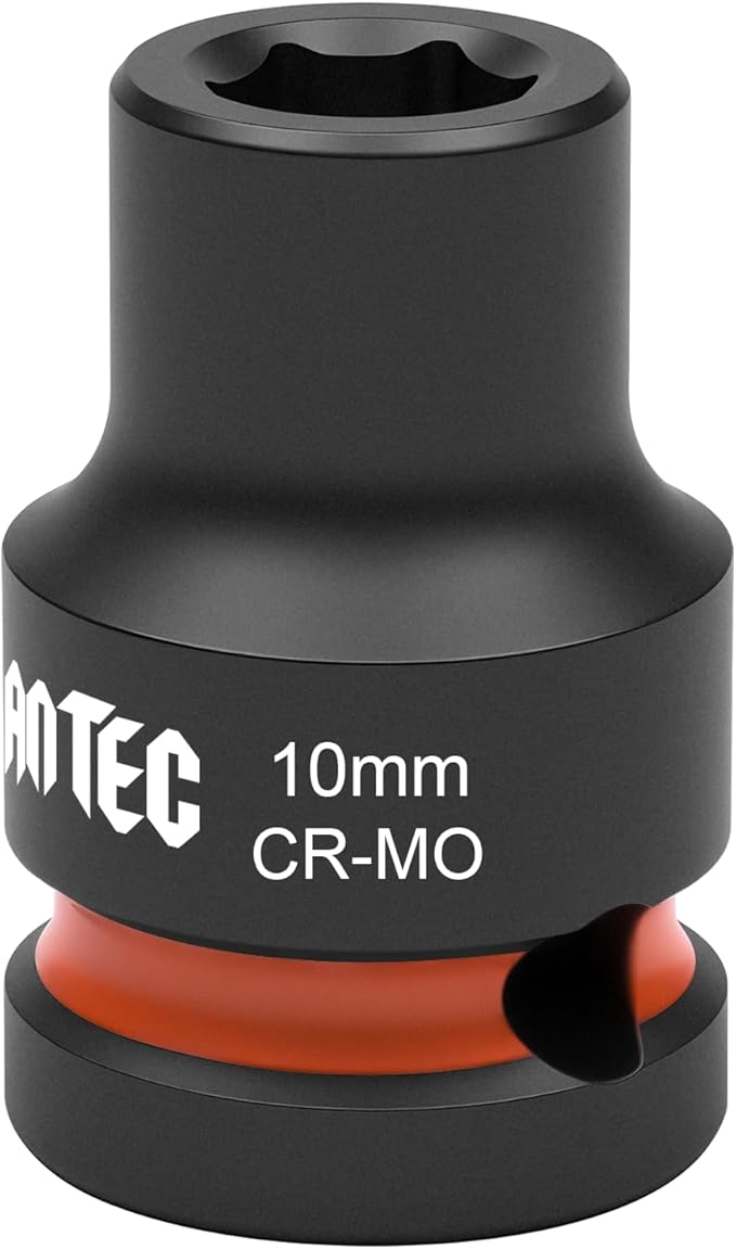 1/2 Inch Drive - 10mm Shallow Impact Socket with Anti-Rounding 6 Point Design, Heat-Treated Cr-Mo Steel, Automotive, Truck Maintenance, Heavy Equipment Repair