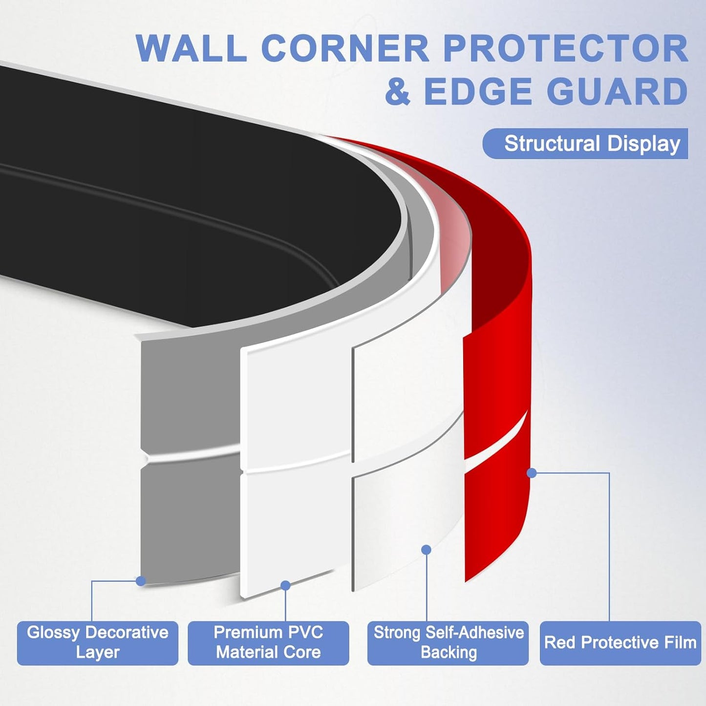 Wall Corner Protector Moulding Trim Peel and Stick Wall Corner Guards Trim Flexible Self Adhesive Edge Protector Moulding, 1.6 in x 40 Ft, Black