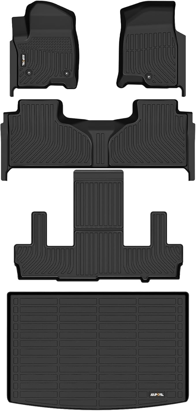 AIPOIL® Floor Mats & Cargo Liner Set for 2021-2025 2026 Chevy Chevrolet Suburban & GMC Yukon XL 7 Seats (2nd Row Bucket Seats) All Weather Protection TPE Full Set Custom Car Mats Accessories - Black