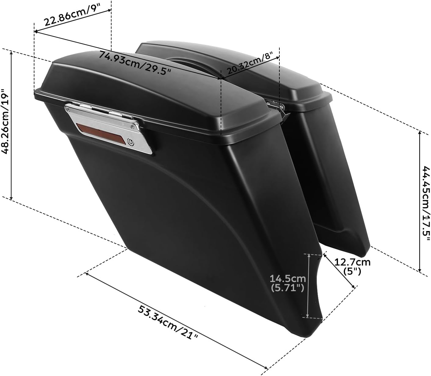 XFMT Motorcycle Stretched Saddlebags 5" Extended Hard Saddle Bags For Harley Touring Road King Street Glide Road Glide Electra Glide Ultra Classic 1993-2013, Matte Black