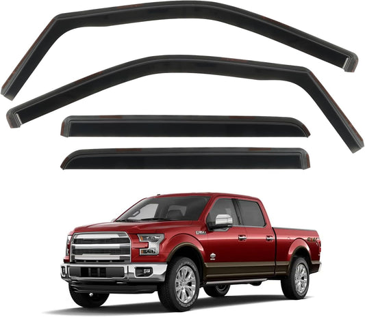 in-Channel Rain Guards for Trucks 2015-2020 Ford F150 SuperCrew, 17-23 Ford F250 F350 F450 F550 Crew Cab, Side Window Wind Deflectors, Vent Window Visors Shade Shield, 4pcs