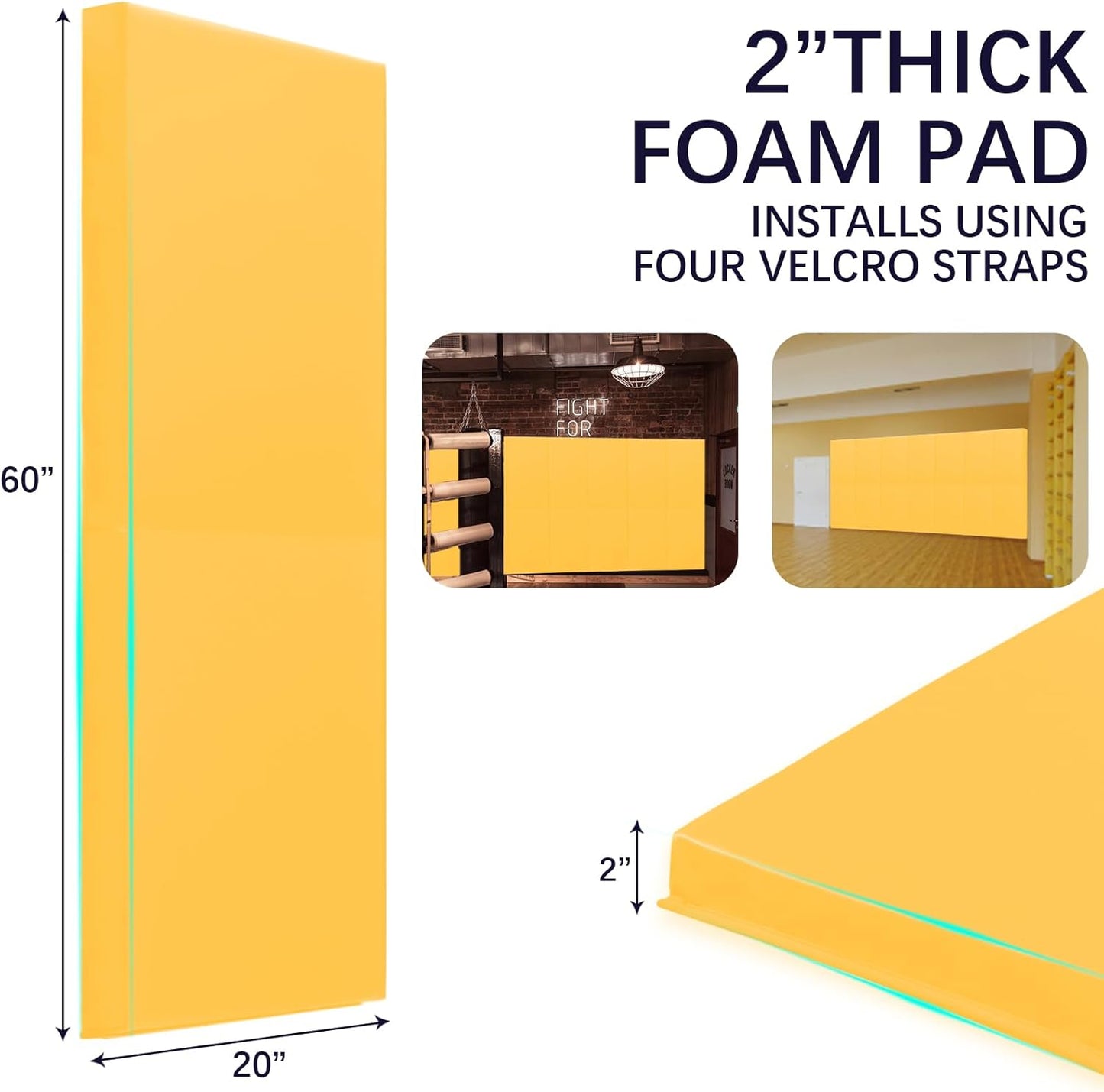 PROGOAL 60"/72" High Gym Wall Padding 2"/4" Thick Foam Basketball Court Wall Mount Protector for Garage Taekwondo Babyroom - Durable Waterproof Anti-Cushion