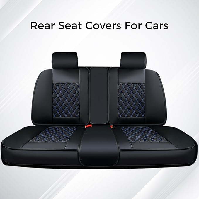 Huidasource Car Back Seat Cover, Leather Anti Slip Automotive Rear Seat Cover Protector, Back Seat Car Cover Velcro Adjustable Universal Fit for Most Cars Sedan SUV Pickup Truck (Back Row/Black&Blue)