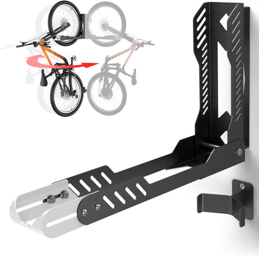 Swivel Bike Wall Mount, Space Saving Bike Rack Garage, No Heavy Lifting Required Bicycle Wall Mount, Vertical Wall Bike Hanger Can Holds up to 77 lbs, Black