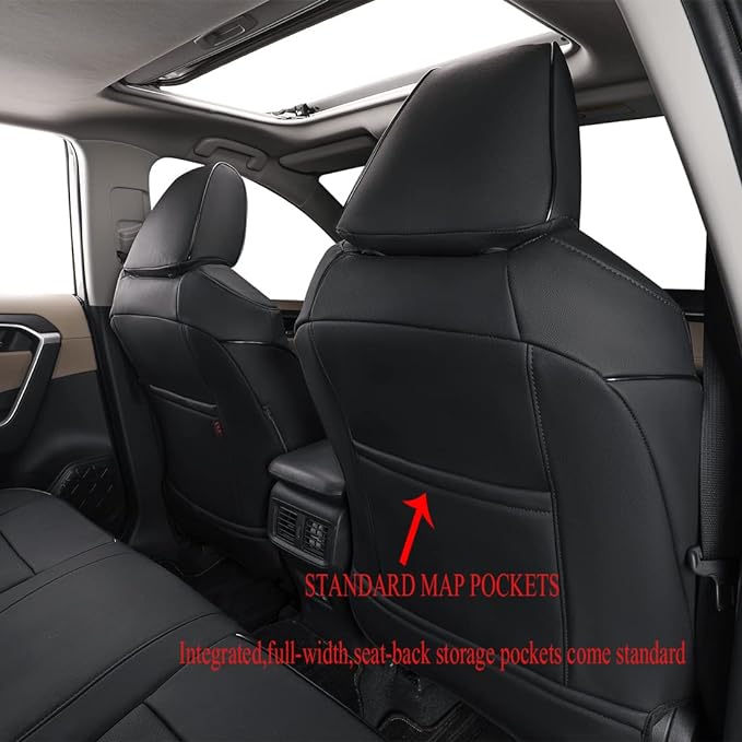 EKR Rav4 Seat Covers Custom Fit for Toyota Rav4 2019 2020 2021 2022 2023 2024 2025 LE,XLE,XLE Premium,Limited, Leather Truck Seat Cover Full Set for SUV,Faux Leather(Black)