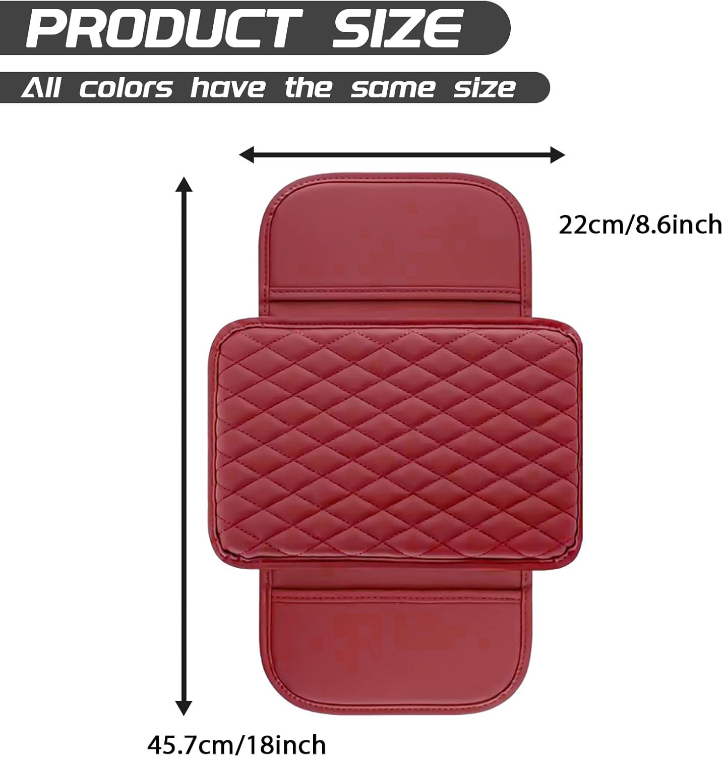Car Center Console Cover, Upgraded Leather Arm Rest Cover for Car SUV, Car Middle Armrest Console Cover with 2 Storage Bags Scratch Resistant Waterproof Universal Car Accessories (Red)