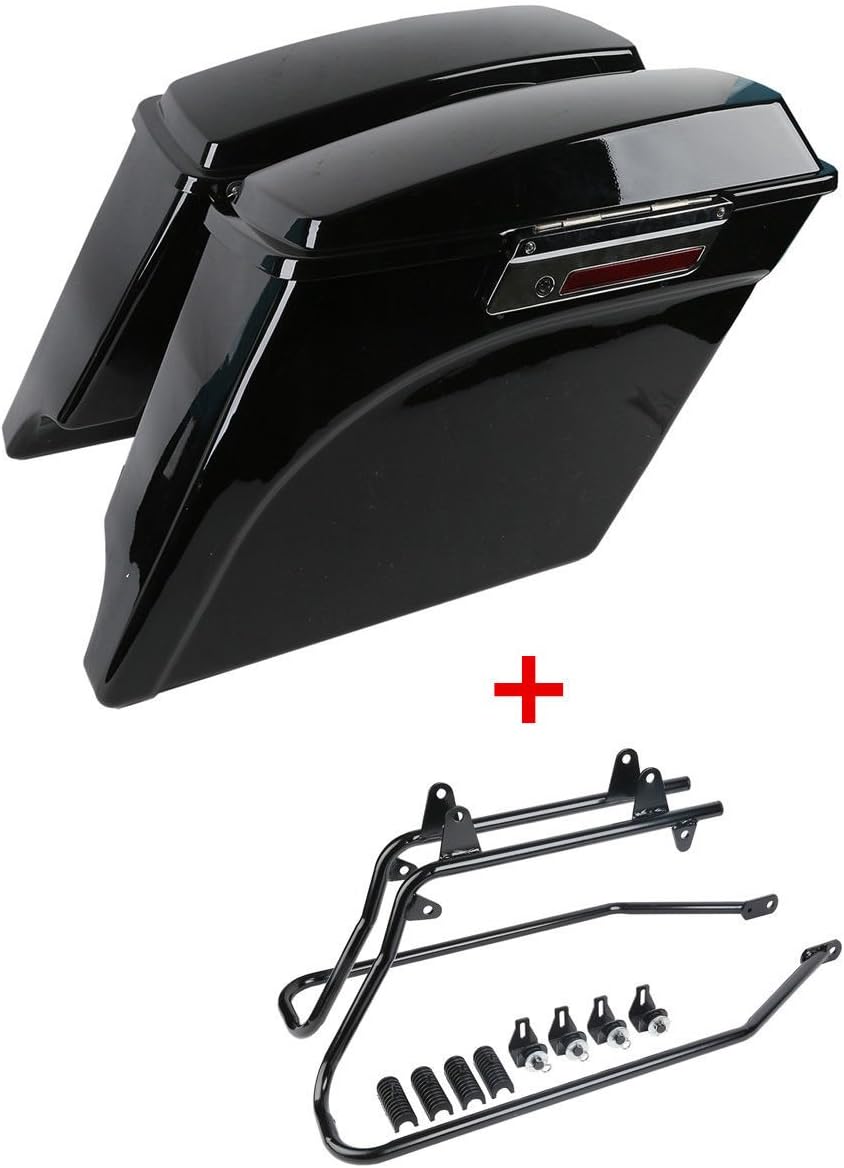 XFMT 5" Vivid Black Stretched Extended Hard Saddlebags Compatible with Harley FLH FLT