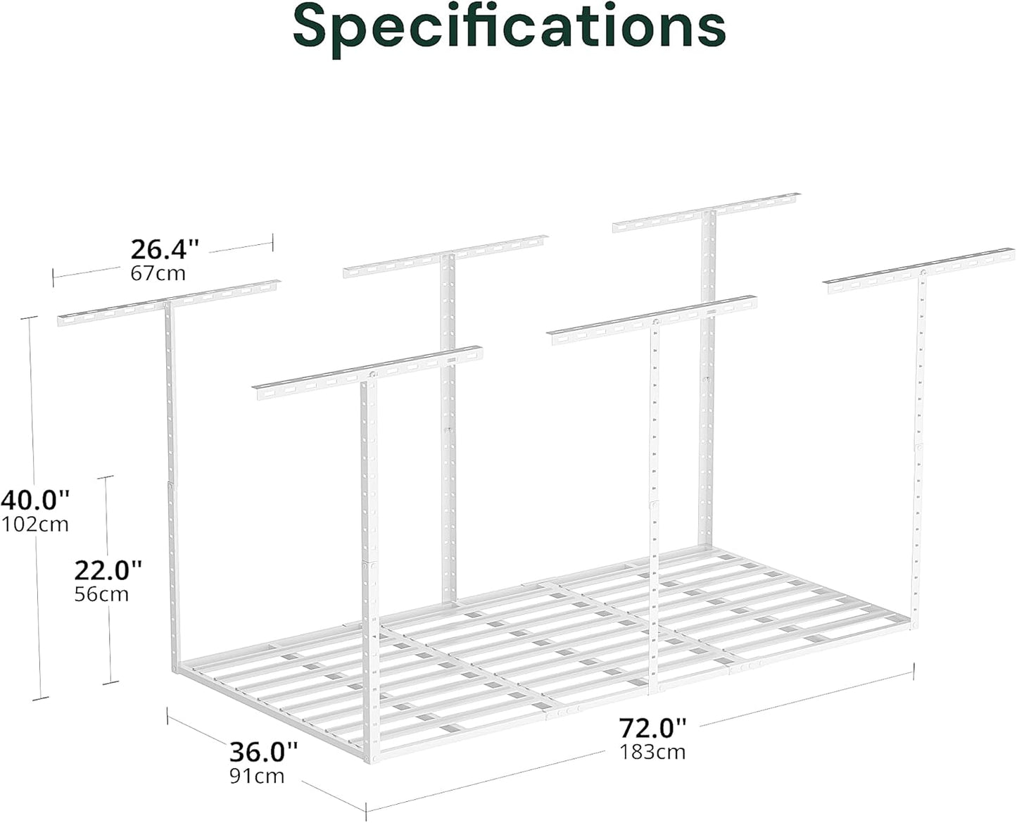 SunsGrove 3x6 Garage Storage Overhead Rack Organization, Adjustable Ceiling Mounted Storage Racks, 800LBS Weight Capacity, 22"-40" Ceiling Dropdown, White