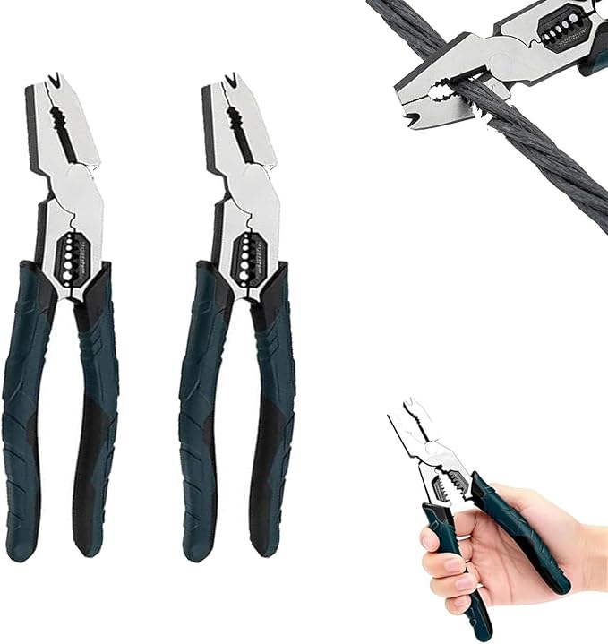 2026 New Industrial-Grade Multi-Function Cutting Pliers, 9-in-1 Compound Pliers, Heavy Duty Wire Cutter & Stripper with Crimper, Nail Puller, Ergonomic Grip Tool for Home Repair (2*PCS)