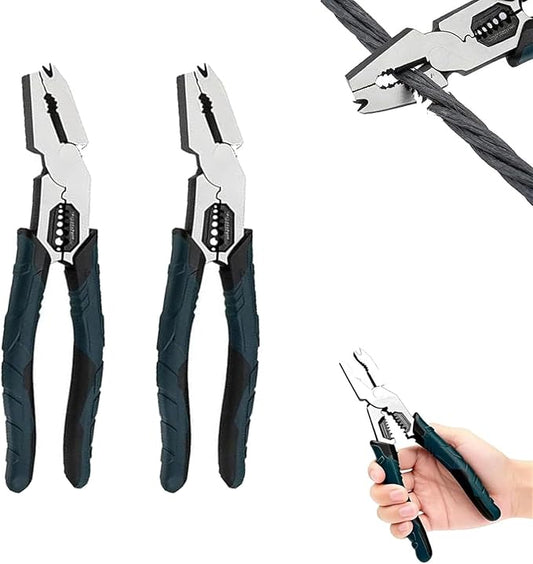 2026 New Industrial-Grade Multi-Function Cutting Pliers, 9-in-1 Compound Pliers, Heavy Duty Wire Cutter & Stripper with Crimper, Nail Puller, Ergonomic Grip Tool for Home Repair (2*PCS)
