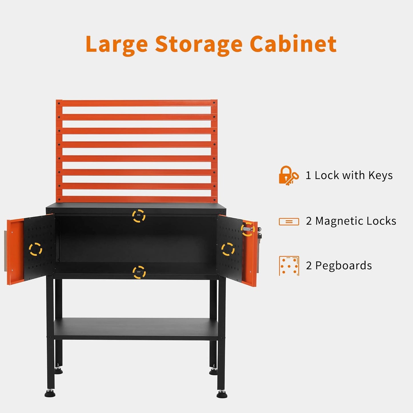 MCombo Metal Workbench for Garage, Adjustable Worktable with Storage Cabinet for Home Office, Basements, Bench-81 (Orange)