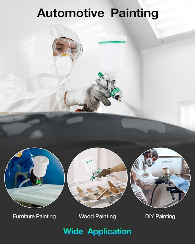 YUZES HVLP Spray Gun Kit with 1.4/1.7/2.0mm Nozzles & Air Filter with Pressure Gauge, Easy to Use Spray Paint Gun for Cars, Air Spray Gun for Painting Cars, Furniture, DIY Painting Primer, Clear Coat