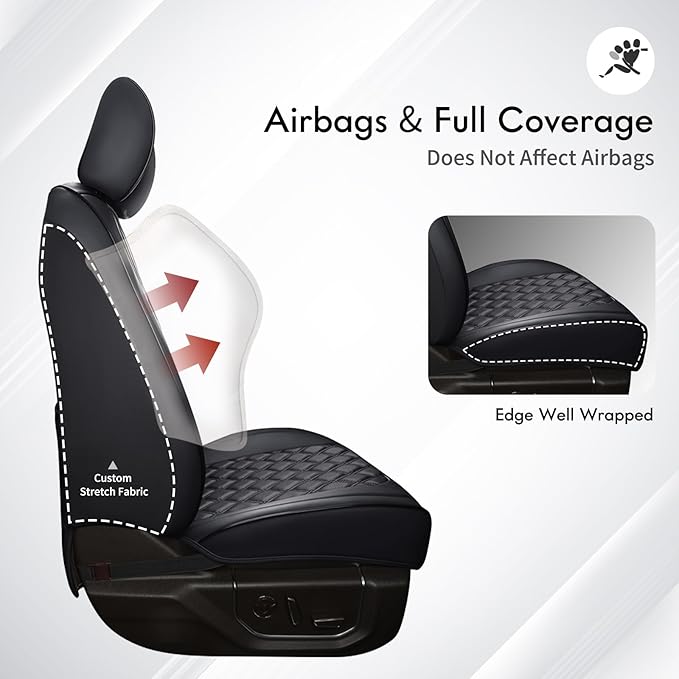 Huidasource Front Car Seat Covers, Waterproof Faux Leather F150 Truck Seat Cushion Cover Custom Fit for 2015-2025 Ford F150 SuperCrew & 2017-2025 F250 F350 F450 Super Duty Crew Cab(Front Pair/Black)
