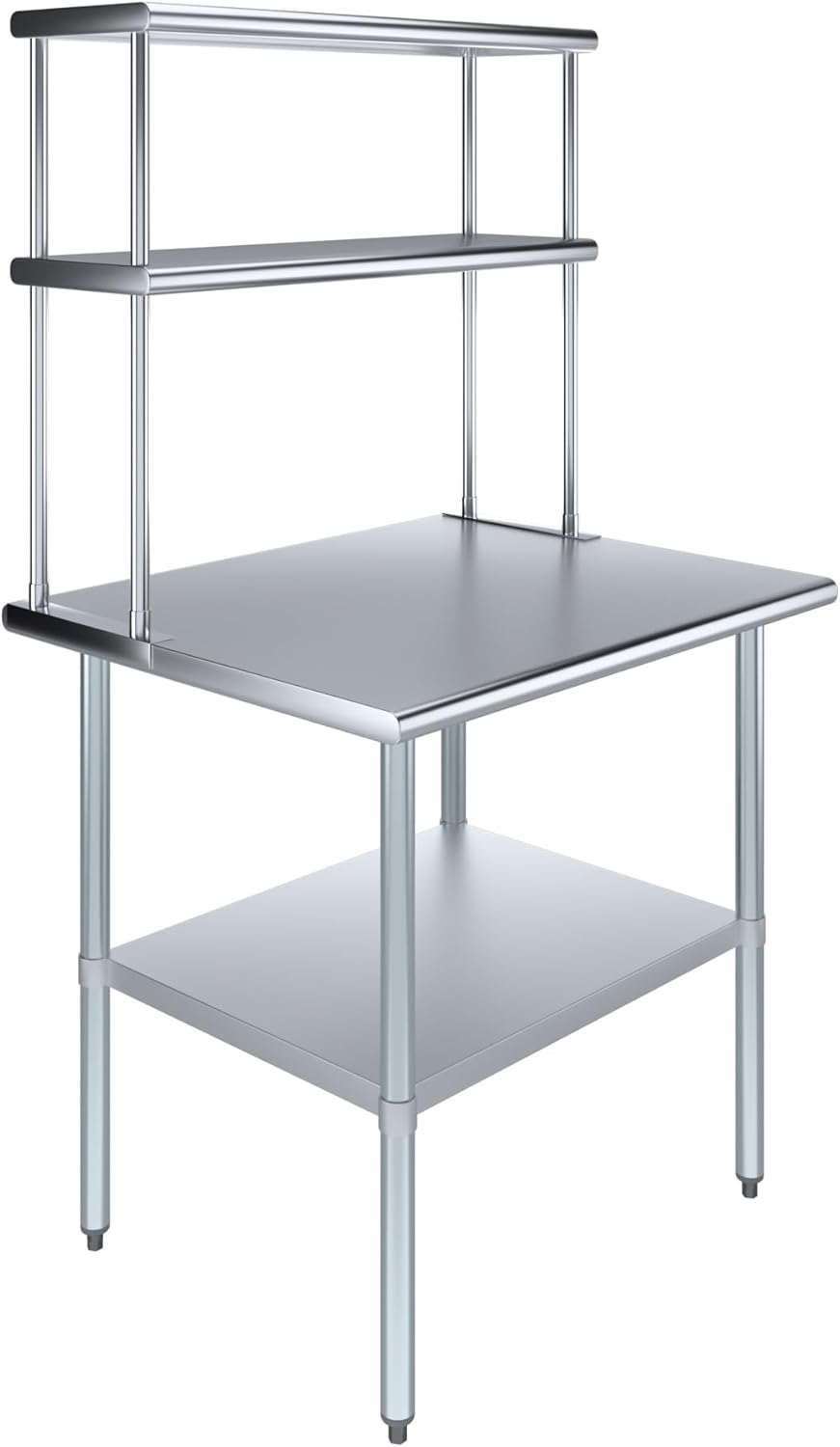 AmGood Stainless Steel Work Table Double Tier Overshelf 30" x 36" Work Table + 12" Overshelf