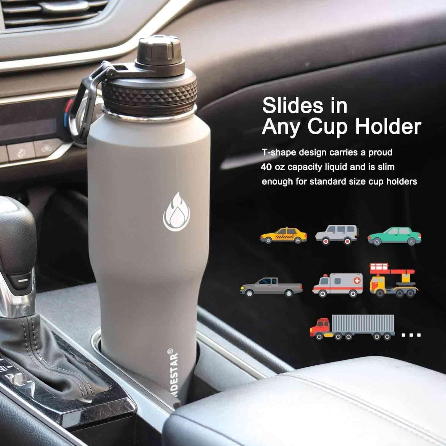 SENDESTAR 40oz Water Bottle Wide Mouth Stainless Steel Vacuum Insulated Double Wall with 2 Straw Lids Fit in Any Car Cup Holder