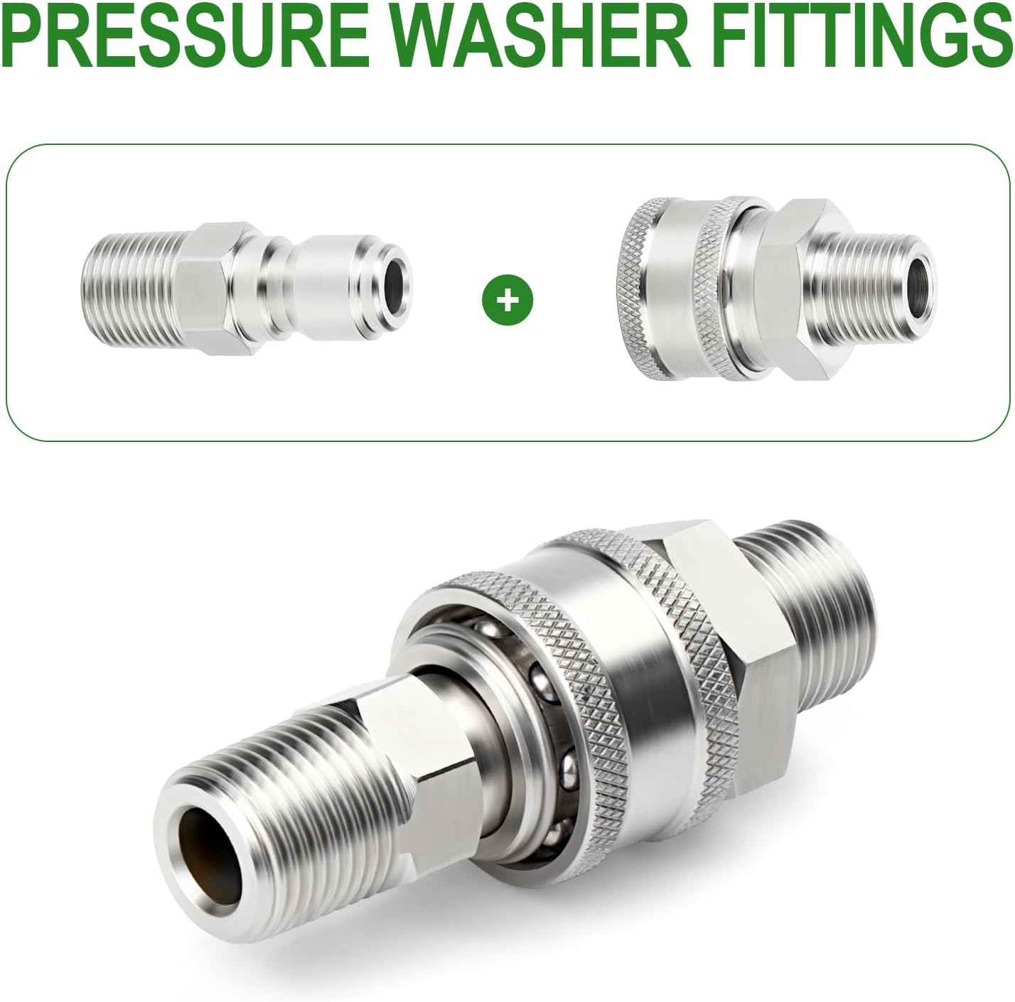 TAISHER 4PCS 304 Stainless Steel Pressure Washer Adapter Kit, Quick Connect Fittings，3/8" Male