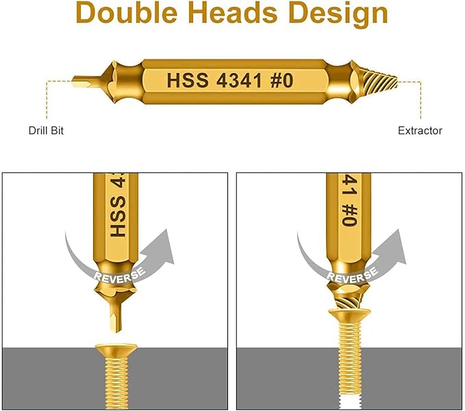 HSS 4341 Damaged Screw Extractor Set, 5-Piece Drill Bit Kit for Stripped Screws and Bolts, Gold, 2-14mm Range, High-Speed Steel with Storage Case