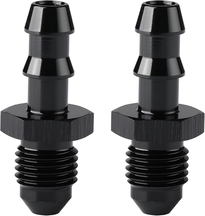 4AN Male Flare to 1/4 Hose Barb Straight Fitting Adapter Aluminum Black 2PCS