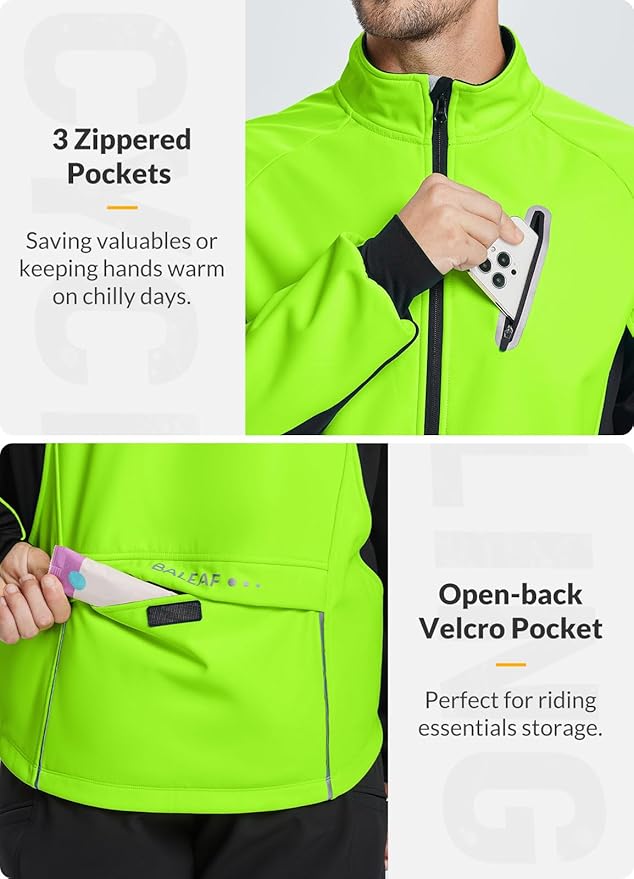 baleaf Men's Winter Cycling Jackets Water Resistant Thermal Running Softshell Jacket Warm Cold Weather Pockets