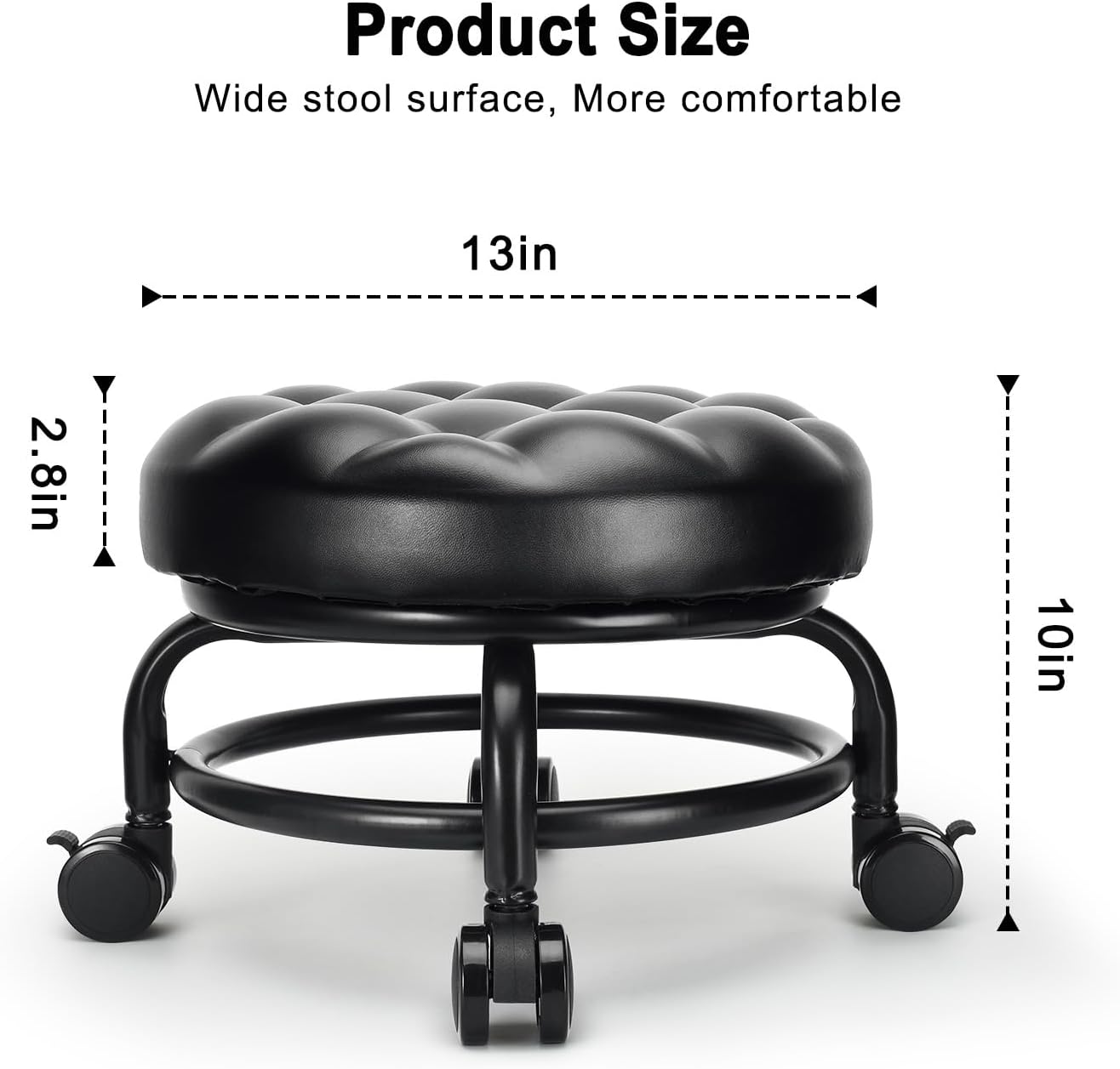 Low Height Rolling Stool Roller Stool PU Leather Comfortable Seat 360°Swivel Rotating, Modern Rolling Chair for Home Office Garage Shop