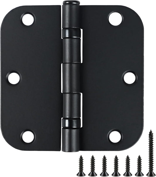18 Pack Ball Bearing Round Matte Black Door Hinges 3.5 Inch 5/8" Radius Anti Squeak Interior 3-1/2"Flat Bifold Standard Bedroom Indoor for Doors 3 ½" Hardware Essentials House Home Decor Accessories