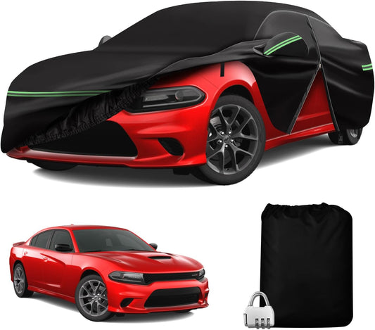 for 2006-2021 Dodge Charger Car Cover 210D Outdoor Waterproof UV Sun Rain Snow Protection, for SE SXT R/T Daytona, Custom-fit Protective Full Cover with Cotton Layer Windproof Strap Storage Bag