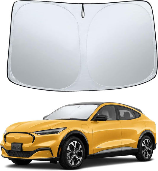 Sze Windshield Sunshade for 2021-2022 2023 2024 2025 Ford Mustang Mach-E, Foldable Front Window Sun Shade UV Reflector Sun Visor Privacy Protection Light Weight Keep Vehicle Cool-New Upgrade Sunshade