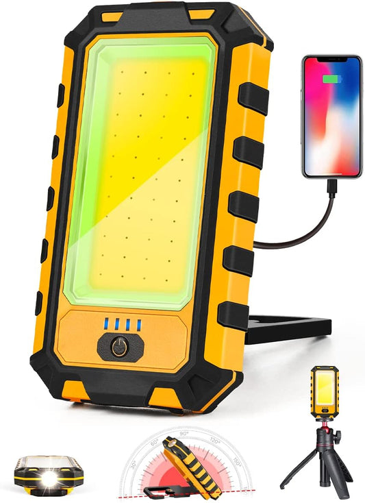 LED Rechargeable Magnetic Work Light 40W 1500Lumens, Hanging Hook 4 Lighting Modes, Job Site Lighting for Car Repairing, Camping, Hunting, and Hurricane(Orange)