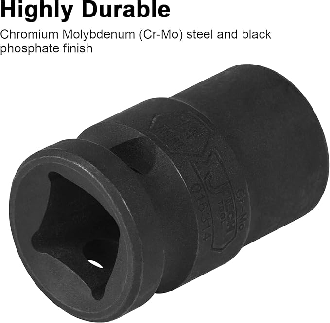 Jetech 1/2-Inch Drive 12mm Deep Impact Socket with 6-Point Design, Heat-Treated Chrome Molybdenum Alloy Steel, Metric