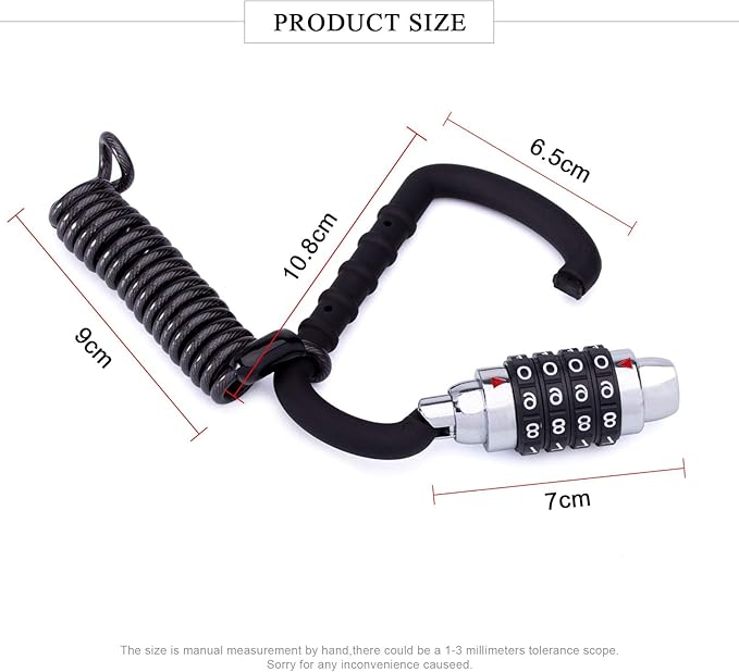 Motorcycle Helmet Cable Lock with 4 Digit Combination,Resettable Bike Lock with T Bar,Anti Theft Retractable Luggage Lock