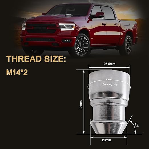 M14 x 2mm Wheel Locks, Fit for F-150 Heritage, F-350, Excursion, Mark LT, Wheel Locks Set, 4 Locking Lug Nuts 2 Pcs Key with 24Pcs Spike Lug Nuts+1 Key, Chrome