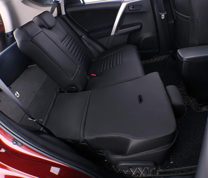 EKR Rav4 Seat Covers Custom Fit for Toyota Rav4 XLE,Platinum,Limited 2013-2018 & SE 2016-2018, Leather Truck Seat Cover Full Set for SUV,Faux Leather(Black)