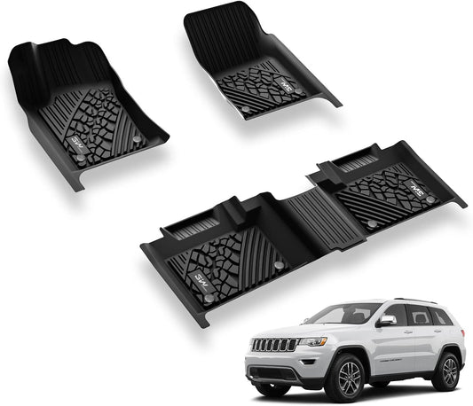 3W Floor Mats Compatible for Jeep Grand Cherokee 2013-2015 (Non L) TPE All Weather Custom Fit Floor Liner 1st and 2nd Row Full Set Car Mats, Black