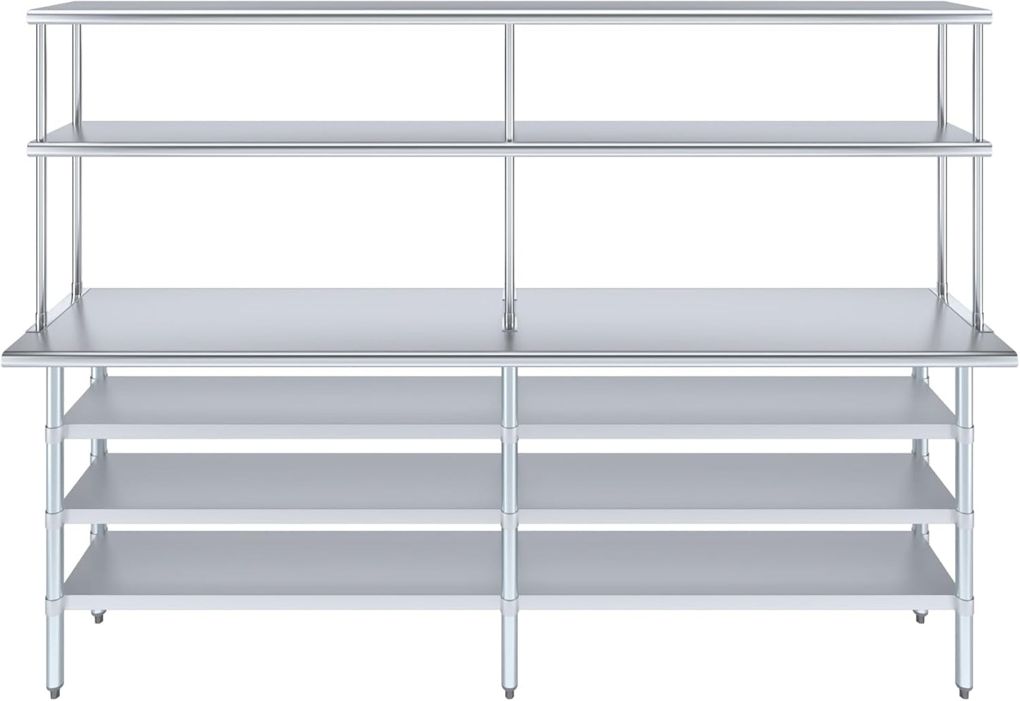 Amgood 18" x 96" Stainless Steel Work Table with 3 Shelves and 12" Wide Double Tier Overshelf | Metal Kitchen Prep Table & Shelving Combo | NSF