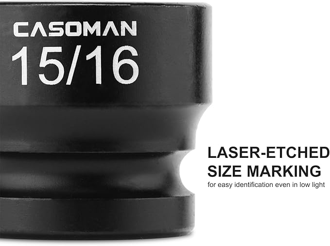 CASOMAN 1/2" Drive 15/16" Stubby Impact Socket Set, 6-Point, 1.1" Length, CR-MO, SAE