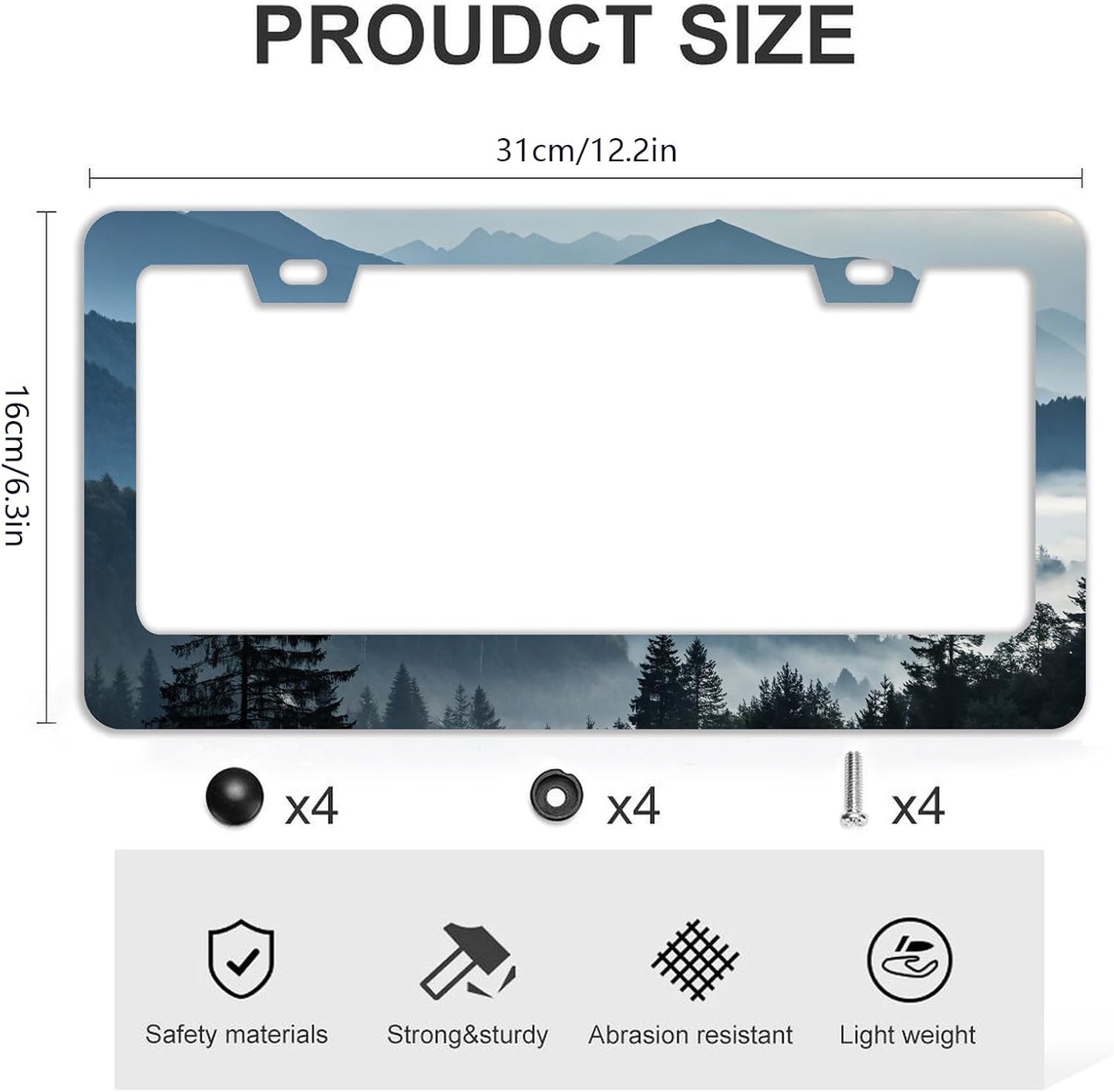 Mountains Forest License Plate Frames - 2 Pcs Set 2 Holes Stainless Steel Metal Novelty Auto Car Accessories Decoration License Plate Frame Cover Size 6.3" x 12.2" Fit US Vehicles for Women Men Gift