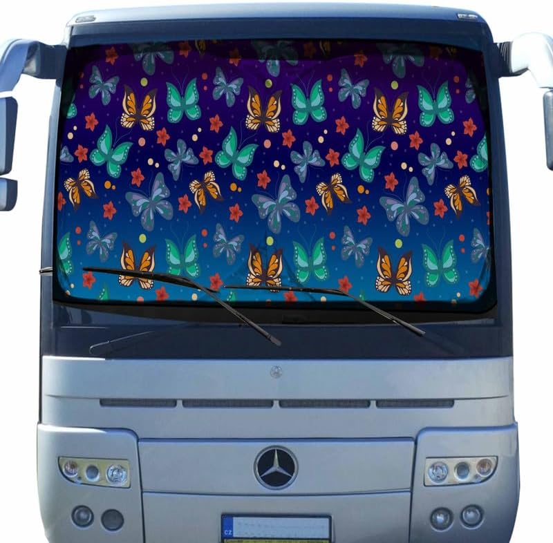 EcoNour Butterfly RV Windshield Sunshade | Windshield Cover Sunshade for UV Rays & Heat Protection, Keeps Your Interior Cool | Fits RVs, Trucks, Motorhomes, Buses | XXL - 102 x 51 inches