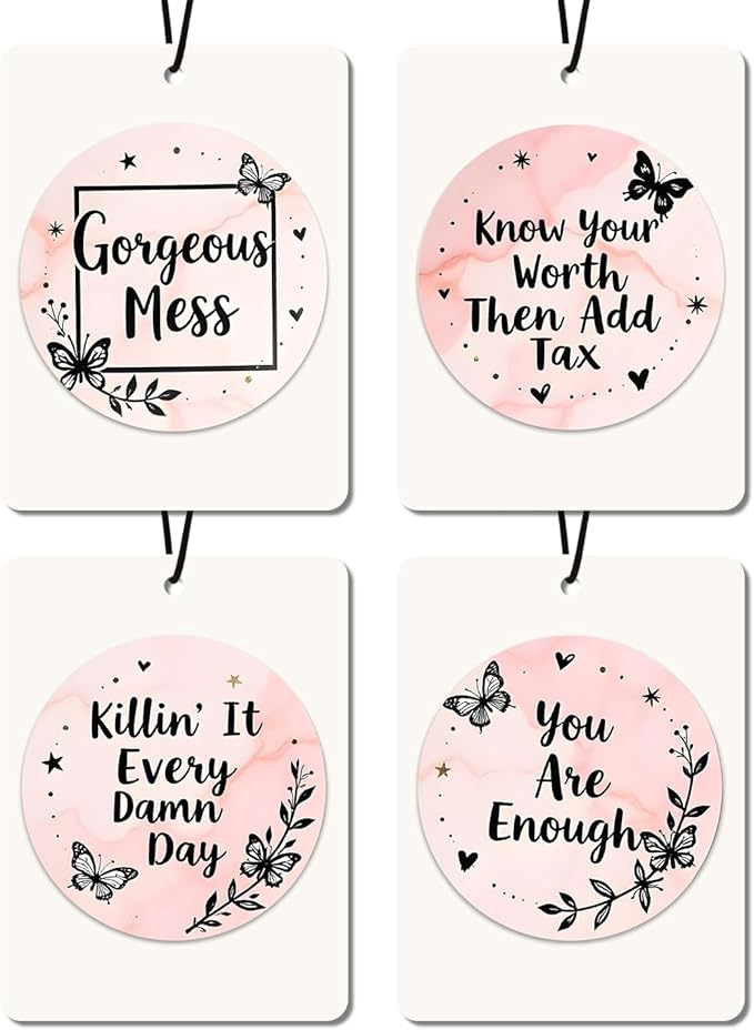Empowerment Natural Bluebell scent Car Air Fresheners - Inspirational Quotes & Butterfly Designs, 4 - Pack Ideal Decor & Gift for Self - Love Seekers, for Car, Closet & Home