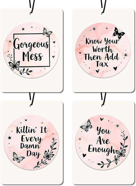 Empowerment Natural Bluebell scent Car Air Fresheners - Inspirational Quotes & Butterfly Designs, 4 - Pack Ideal Decor & Gift for Self - Love Seekers, for Car, Closet & Home