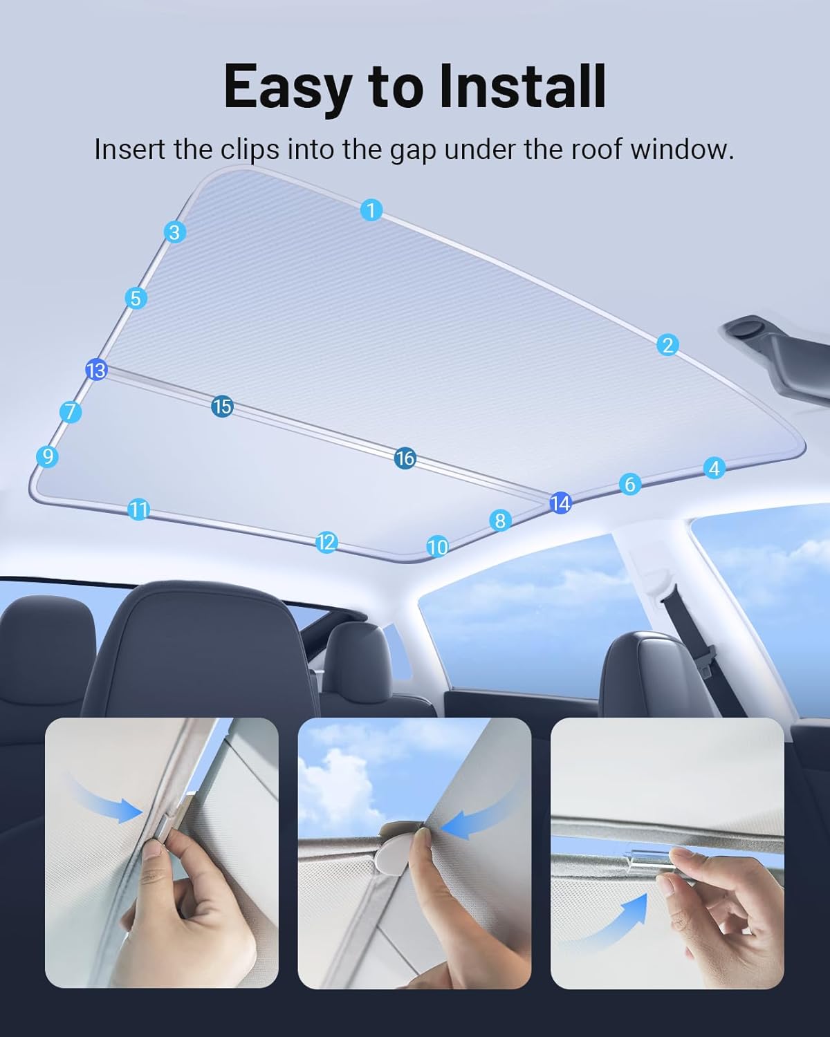 Compatible for Tesla Model Y 3Pcs Sunshade Windshield & Roof [No-Gap/Sag-Free], Portable Foldable Umbrella Heat Insulation for Tesla Model 2024-2025, Car Accessories