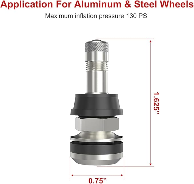 SUNSOUL TR416 5pcs Metal Valve Stems Outer Mount Fits .453" & .625" Rim Holes, Silver, High-Pressure Clamp-in Tire Valves