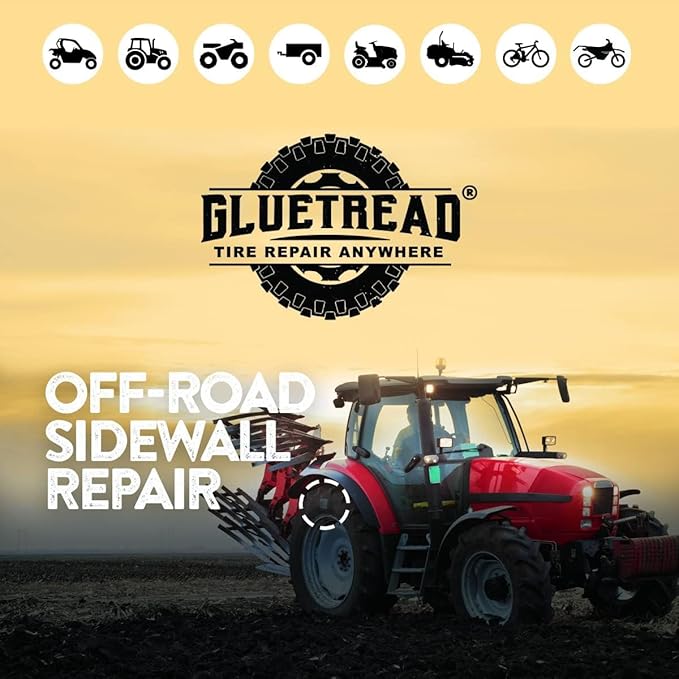 GlueTread Tractor Sidewall Tire Repair Kit | Off-Road Puncture Repair Anywhere No Need to Remove Tire | Enough Material to Patch 5-7 Tires | Puncture Repair Kit for Tractors, Trailers and Mowers