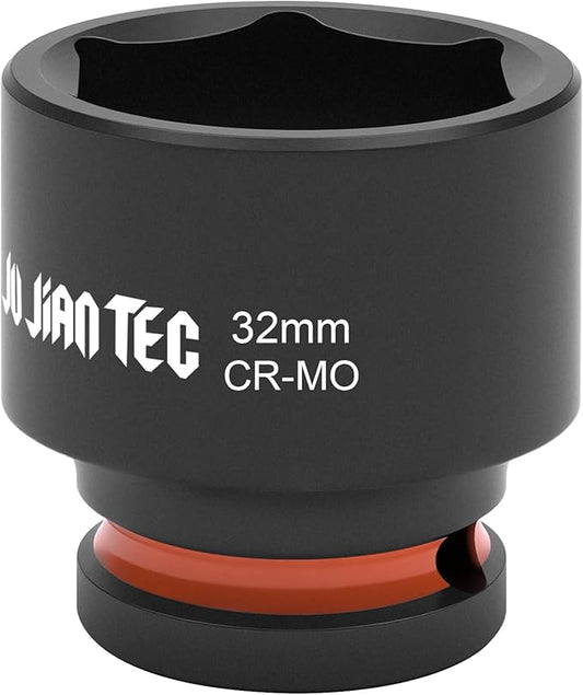 1/2 Inch Drive - 32mm Shallow Impact Socket with Anti-Rounding 6 Point Design, Heat-Treated Cr-Mo Steel, Automotive, Truck Maintenance, Heavy Equipment Repair