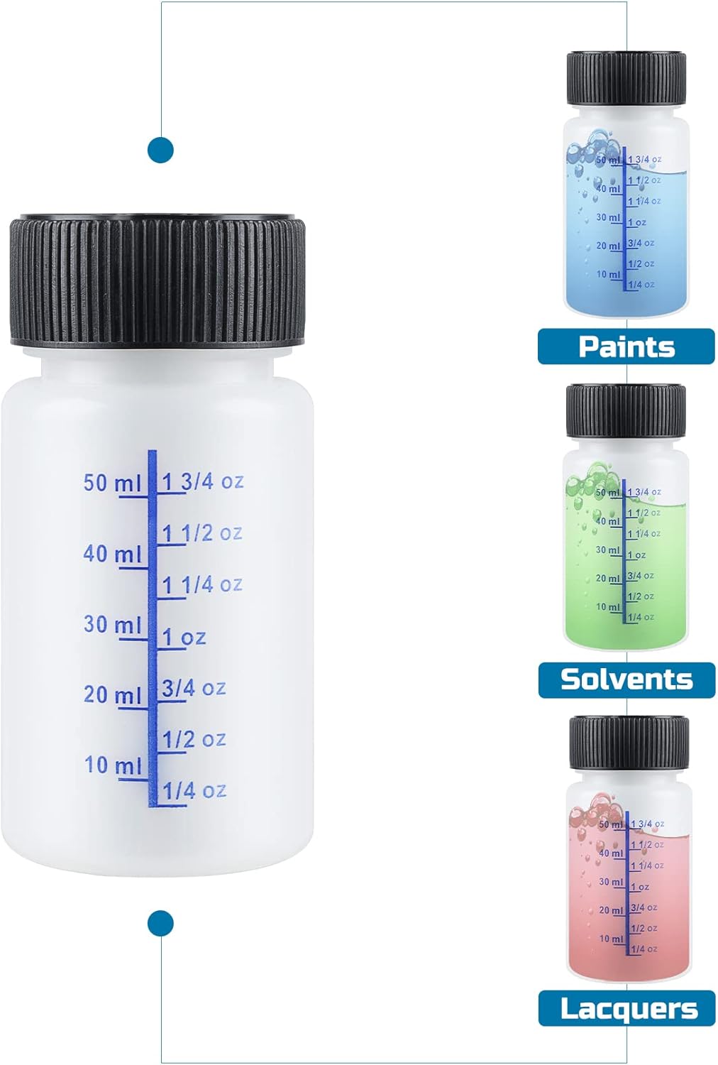 Lichamp Touch Up Paint Container, 50-Piece 2 oz Paint Touch Up Bottles with Brush, 2 Ounce (60ml) A250TP