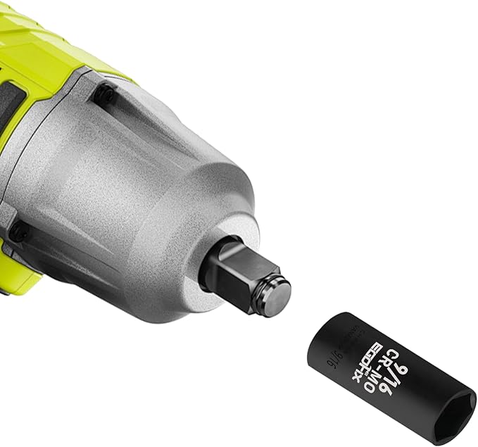 3/8" Drive Deep Impact Socket, 9/16 Inch SAE Socket, CR-MO 6 Point for Easy Removal of Axle Nut