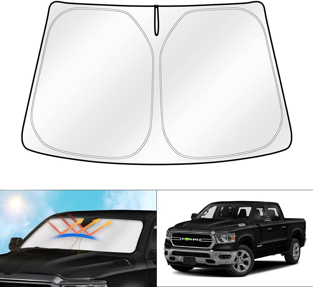 Cartist Windshield Sun Shade Fit for Dodge RAM 1500 2019-2024 CrewCab, MegaCab, 2Dr RegularCab, 4Dr QuadCab Foldable Car Front Window Sunshade Accessories Sun Visor