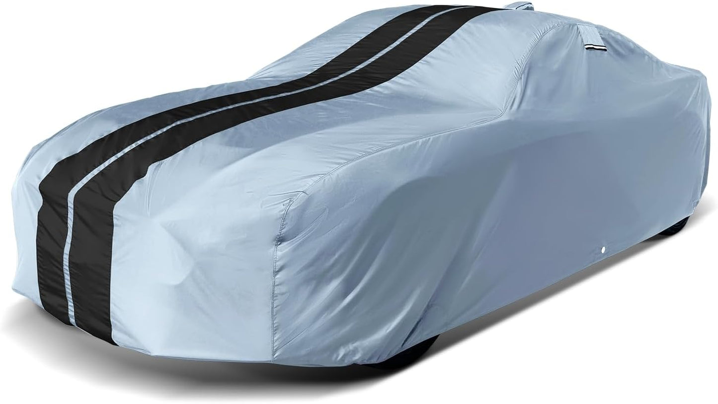 iCarCover Custom Car Cover for Pontiac Phoenix (1977-1979) Waterproof All-Weather Rain Snow UV Sun Protector Full Exterior Indoor Outdoor Car Cover (Stripe - Gray/Black)